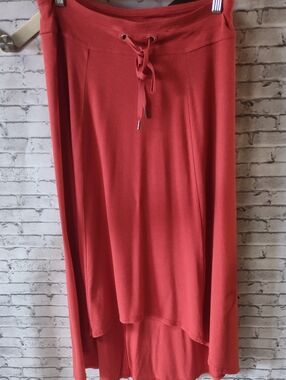 Athleta Coral-Red Drawstring High-Low Maxi Skirt